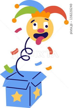Funny Jack in the box with jester emoji for April Fools Day celebration 138228240