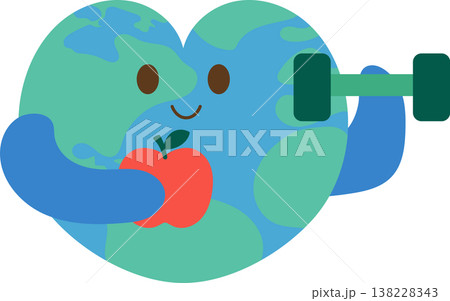 Cute earth heart illustration for World Health Day concept. Cute earth heart illustration for World Health Day concept. 138228343