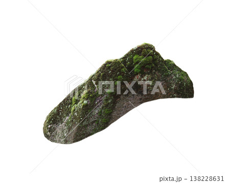 stone covered with moss isolated on white background 138228631