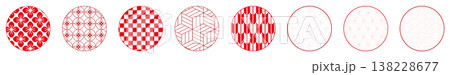 和柄, 伝統模様, 七宝, 青海波, 麻の葉, 亀甲, 紗綾形, 市松模様, 和風デザイン 138228677