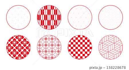 和柄, 伝統模様, 七宝, 青海波, 麻の葉, 亀甲, 紗綾形, 市松模様, 和風デザイン 和柄, 伝統模様, 七宝, 青海波, 麻の葉, 亀甲, 紗綾形, 市松模様, 和風デザイン 138228678