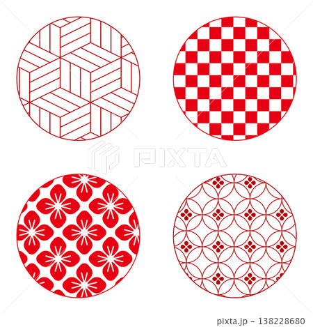 和柄, 伝統模様, 七宝, 青海波, 麻の葉, 亀甲, 紗綾形, 市松模様, 和風デザイン 和柄, 伝統模様, 七宝, 青海波, 麻の葉, 亀甲, 紗綾形, 市松模様, 和風デザイン 138228680