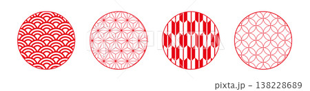 和柄, 伝統模様, 七宝, 青海波, 麻の葉, 亀甲, 紗綾形, 市松模様, 和風デザイン 138228689