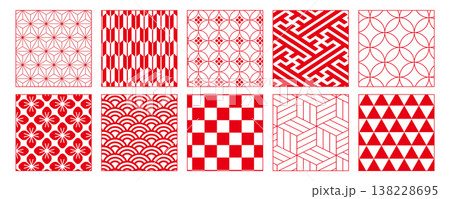 和柄, 伝統模様, 七宝, 青海波, 麻の葉, 亀甲, 紗綾形, 市松模様, 和風デザイン 138228695
