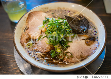 Spicy tonkotsu yobimodoshi ramen with block fried onion oil, Kurume ramen, Fukuoka, Japan 138228844