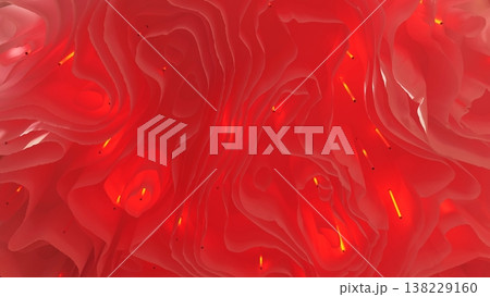 Flowing red layers with glowing fireflies creating an abstract biological background Flowing red layers with glowing fireflies creating an abstract biological background 138229160