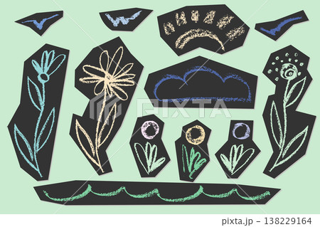 Soft pastel crayon set featuring hand-drawn clouds, rainbows, moons, and arrows. Whimsical chalk-style clipart elements with gentle textures for creative cloud compositions. Soft pastel crayon set featuring hand-drawn clouds, rainbows, moons, and arrows. Whimsical chalk-style clipart elements with gentle textures for creative cloud compositions. 138229164