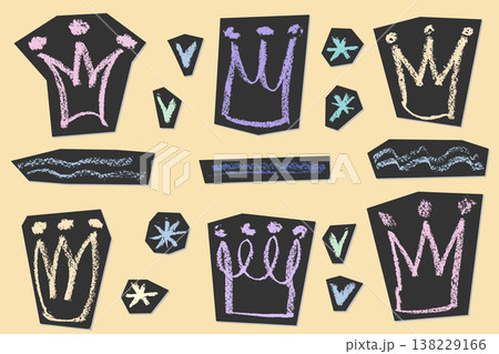 Hand-drawn heart with crown and arrow in chalk sketch style. Rough brush strokes and grunge texture create authentic doodle elements for creative designs. Childish girly style. Pencil drawings Hand-drawn heart with crown and arrow in chalk sketch style. Rough brush strokes and grunge texture create authentic doodle elements for creative designs. Childish girly style. Pencil drawings 138229166