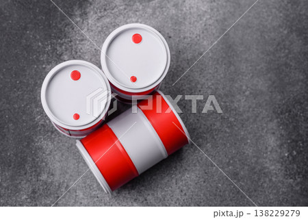 Metal barrels containing oil, gas, or chemicals, global fuel prices, and trends. Oil barrels Metal barrels containing oil, gas, or chemicals, global fuel prices, and trends. Oil barrels 138229279