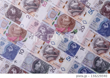 Polish zloty paper money, banknotes for exchange and financial transactions. The Polish zloty Polish zloty paper money, banknotes for exchange and financial transactions. The Polish zloty 138229340