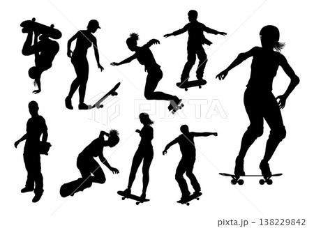 Skateboard Silhouette Skateboarders Set Skateboard Silhouette Skateboarders Set 138229842