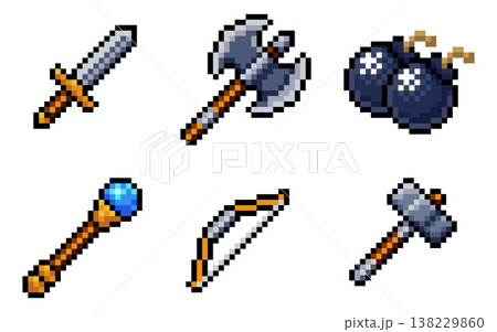 Pixel Art Fantasy Weapons Game Asset Icon Set Pixel Art Fantasy Weapons Game Asset Icon Set 138229860