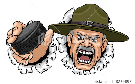 Drill Instructor Sergeant Ice Hockey Sports Mascot 138229897
