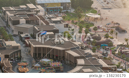 Waterfront overview Jumeirah Beach Residence JBR skyline aerial timelapse 138230170