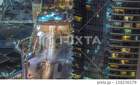 Waterfront overview Jumeirah Beach Residence JBR skyline aerial night timelapse Waterfront overview Jumeirah Beach Residence JBR skyline aerial night timelapse 138230179