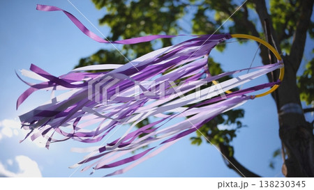 Ribbons decorating an outdoor festival, celebrating culture in Moscow 138230345