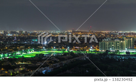 Aerial view to villas and houses with Golf course night timelapse 138230492