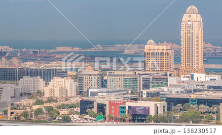Dubai media city skyscrapers and golf course morning timelapse, Dubai, United Arab Emirates Dubai media city skyscrapers and golf course morning timelapse, Dubai, United Arab Emirates 138230517