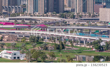 Dubai Marina skyscrapers and golf course morning timelapse, Dubai, United Arab Emirates Dubai Marina skyscrapers and golf course morning timelapse, Dubai, United Arab Emirates 138230523