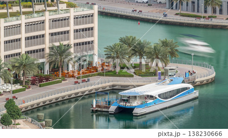 Waterfront promenade in Dubai Marina aerial timelapse. Dubai, United Arab Emirates 138230666