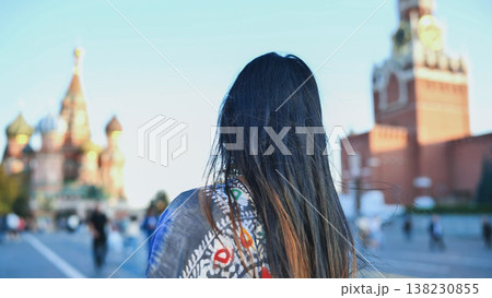 Bangladeshi woman looking at Saint Basil's Cathedral in Red Square, Moscow tourism Bangladeshi woman looking at Saint Basil's Cathedral in Red Square, Moscow tourism 138230855