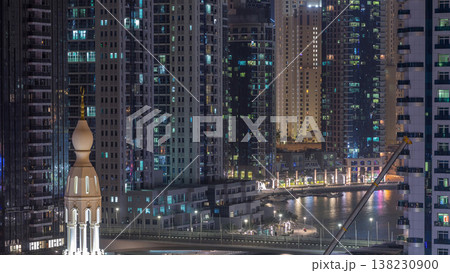 Dubai Marina skyscrapers and promenade aerial night timelapse, Dubai, United Arab Emirates Dubai Marina skyscrapers and promenade aerial night timelapse, Dubai, United Arab Emirates 138230900