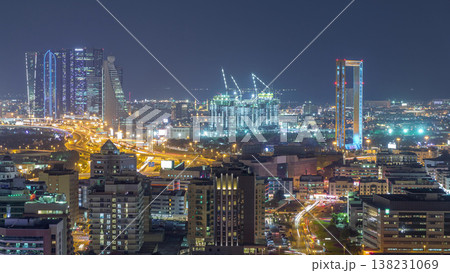 View of the rhythm illuminated city with skyscrapers in Dubai aerial timelapse 138231069