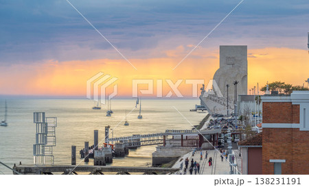 Elevated view with the Padrao dos Descobrimentos Monument to the Discoveries timelapse in Lisbon Elevated view with the Padrao dos Descobrimentos Monument to the Discoveries timelapse in Lisbon 138231191