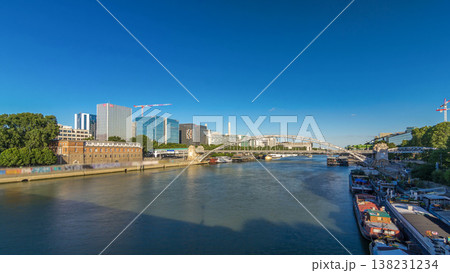 The Austerlitz viaduct in Paris timelapse hyperlapse, seen from bank of the river Seine with a metro train passing The Austerlitz viaduct in Paris timelapse hyperlapse, seen from bank of the river Seine with a metro train passing 138231234