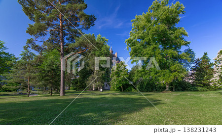 Beautiful Medieval landmark - royal hunting castle Fontainbleau timelapse hyperlapse. 138231243