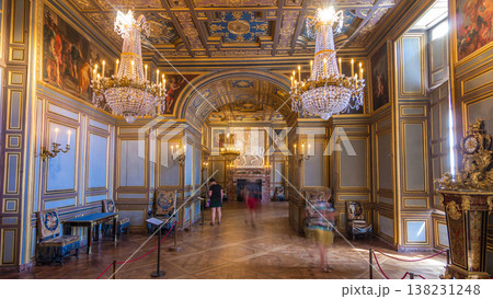 Interiors and architectural details of the Chateau de Fontainebleau timelapse hyperlapse in Fontainebleau, France 138231248