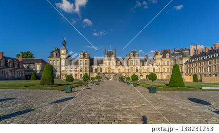 Beautiful Medieval landmark - royal hunting castle Fontainbleau timelapse hyperlapse. 138231253