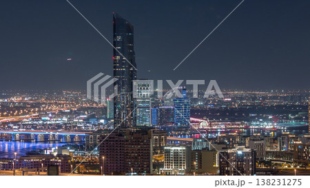Nighttime rhythm of the city of Dubai aerial timelapse 138231275