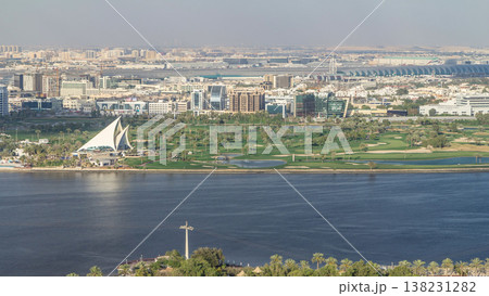 View of new modern buildings in luxury Dubai city, United Arab Emirates Timelapse Aerial View of new modern buildings in luxury Dubai city, United Arab Emirates Timelapse Aerial 138231282