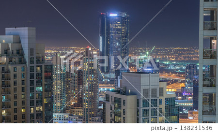 Dubai downtown night aerial timelapse Dubai downtown night aerial timelapse 138231536