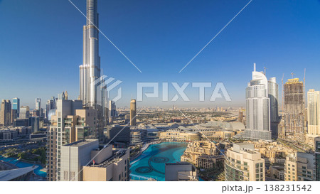 Dubai downtown in the evening timelapse in bright yellow sunset light Dubai downtown in the evening timelapse in bright yellow sunset light 138231542