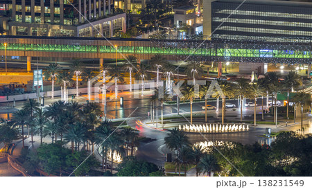 Dubai downtown night aerial timelapse 138231549