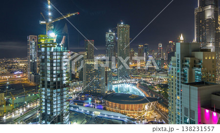 Dubai downtown night aerial timelapse Dubai downtown night aerial timelapse 138231557