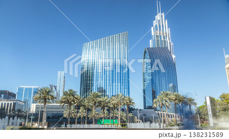Fountains near main entrance to the tallest skyscraper timelapse, Dubai Fountains near main entrance to the tallest skyscraper timelapse, Dubai 138231589