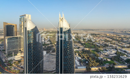 Skyline view of the buildings of Sheikh Zayed Road and DIFC timelapse in Dubai, UAE. 138231629