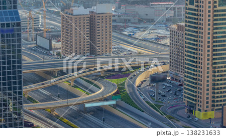 Traffic on a busy intersection on Sheikh Zayed highway aerial timelapse Traffic on a busy intersection on Sheikh Zayed highway aerial timelapse 138231633