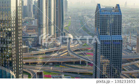 Traffic on a busy intersection on Sheikh Zayed highway aerial timelapse 138231655
