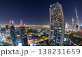Skyline view of the buildings of Sheikh Zayed Road and DIFC night timelapse in Dubai, UAE. 138231659