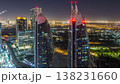 Skyline view of the buildings of Sheikh Zayed Road and DIFC night timelapse in Dubai, UAE. 138231660