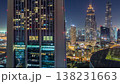 Dubai downtown skyline night timelapse with tallest building and Sheikh Zayed road traffic, UAE 138231663