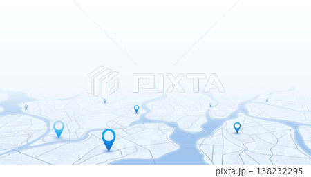 Navigation pin. Abstract lines geometric shapes, cartographic texture. Isometric abstract map background. Transportation and roads. Digital art. Editable vector illustration 138232295