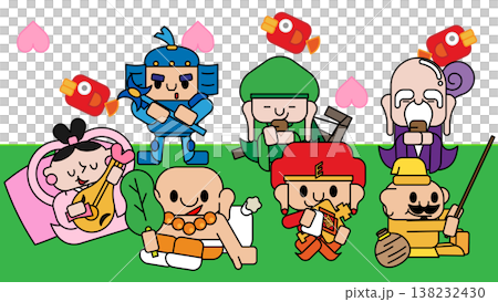 七福神的流行插畫 | 吉祥、好運和日式字符集 七福神的流行插畫 | 吉祥、好運和日式字符集 138232430