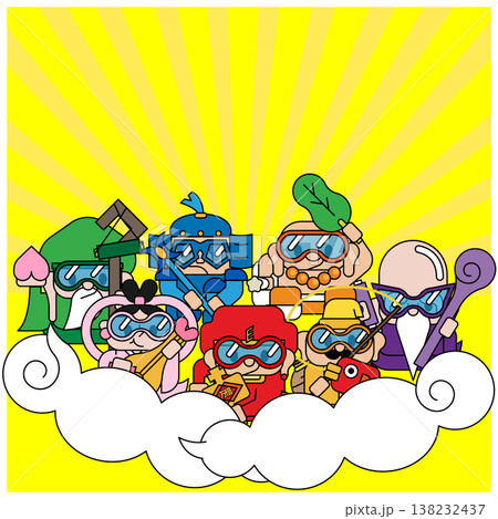 七福神キャラクターセット|開運・縁起・ポップ和風イラスト 七福神キャラクターセット|開運・縁起・ポップ和風イラスト 138232437