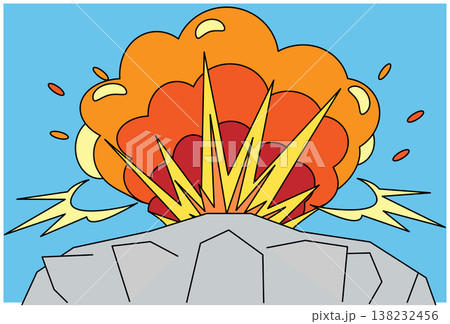岩山と大爆発の背景イラスト ポップなアメコミ風エフェクト 岩山と大爆発の背景イラスト ポップなアメコミ風エフェクト 138232456