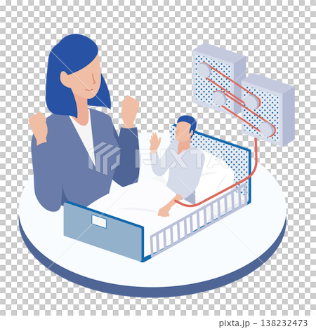透析治療を受ける患者と支える医療スタッフのイラスト 138232473
